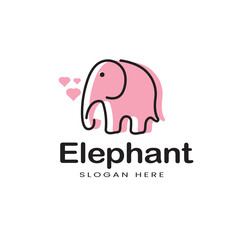 Cute pink elephant logo line style, icon, love, design template, child, child