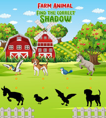 Fototapeta premium Matching Farm animal shadow worksheet