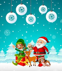 Christmas poster design with Santa Claus and friends