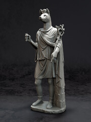 3D render of marble statue of Hermanubis on dark gray background