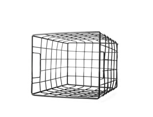 Empty metal basket isolated on white background