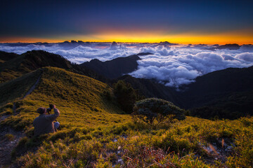 Asia - Beautiful landscape of highest mountains reflect fantasy dramatic sunset sky in winter at Taroko National Park, Hehuan Mountain, Taiwan