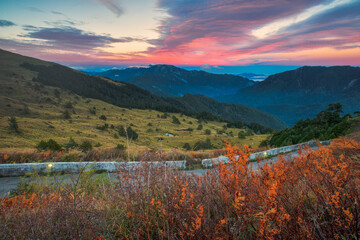 Beautiful autumn scenery in Taiwan, The fallen leaves beautiful color picture, Asia - Beautiful landscape of highest mountains blue sky in fall seaon at Taroko National Park, Taiwan