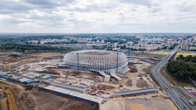 Russia, Saransk - August 25, 2017: Place of the 2018 FIFA World Cup in Russia. View of the city of Saransk, the construction of the stadium..