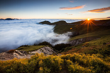Beautiful autumn scenery in Taiwan, The fallen leaves beautiful color picture, Asia - Beautiful landscape of highest mountains blue sky in fall seaon at Taroko National Park, Taiwan
