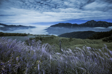 Beautiful autumn scenery in Taiwan, The fallen leaves beautiful color picture, Asia - Beautiful landscape of highest mountains blue sky in fall seaon at Taroko National Park, Taiwan