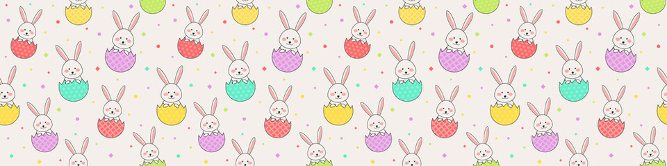 Concept of an Easter pattern with rabbits and eggs. Wallpaper concept. Banner. Vector