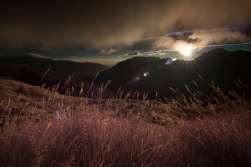Beautiful autumn scenery in Taiwan, The fallen leaves beautiful color picture, Asia - Beautiful landscape of highest mountains blue sky in fall seaon at Taroko National Park, Taiwan