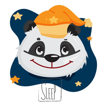 Vector illustration of a panda child character. A sleepy illustration. For children's sleep. In a sleeping cap. Children's style. Cartoon style.