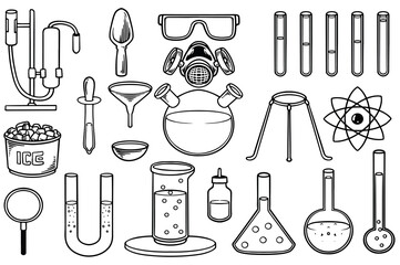 Fototapeta na wymiar Hand drawn set of chemical equipment stuff doodle isolated on white background.