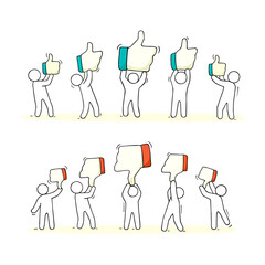 people with like and dislike signs.