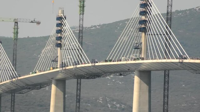 Peljesac Bridge Under construction in Croatia. Peljesac Bridge links Southeastern Croatian exclave to rest of the Croatia bypassing Bosnia Herzegovina. Under construction from 2018 to 2022 in Duboka.