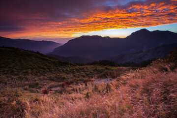 Asia culture - Beautiful landscape of fantasy dramatic sunrise sky in Taroko National Park, Hehuan Mountain, Taiwan , Beautiful landscape of highest mountains