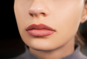 lips contoured before permanent makeup in a beauty salon