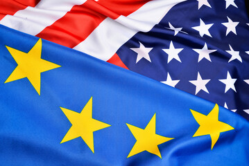 Flags of USA and European Union as background