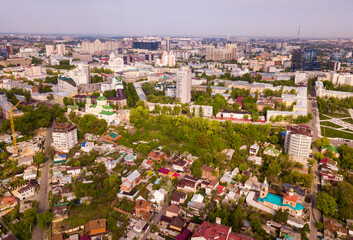 View from drone of historic center and modern residential areas of Voronezh city, Russia
