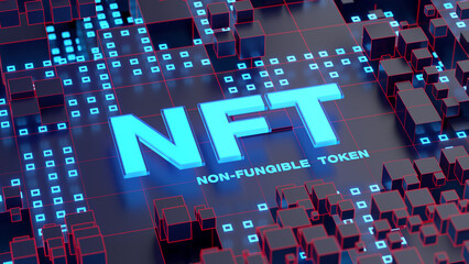 NFT on colorful abstract technology surface background