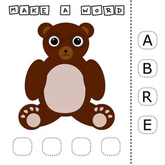 Make the word bear from the scattered letters, cut and connect. Educational game for children.