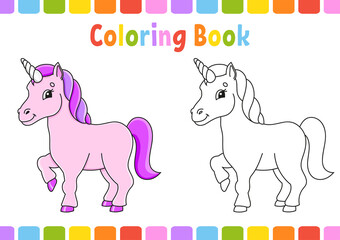 Coloring book for kids. Fairytale theme. Cartoon character. Vector illustration. Fantasy page for children. Black contour silhouette. Isolated on white background.