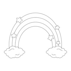 Rainbows and clouds. Coloring book page for kids. Cartoon style character. Vector illustration isolated on white background.