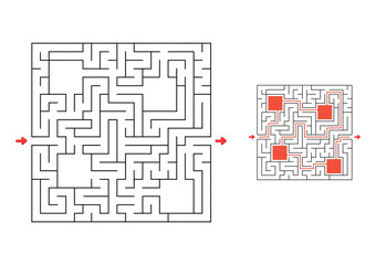 Square maze with answer. Game for kids. Puzzle for children. Labyrinth conundrum. Find the right path.