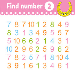 Find number. Education developing worksheet. Activity page with pictures. Game for children. Color isolated vector illustration. Funny character. cartoon style.