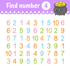 Find number. Education developing worksheet. Activity page with pictures. Game for children. Color isolated vector illustration. Funny character. cartoon style.