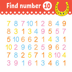 Find number. Education developing worksheet. Activity page with pictures. Game for children. Color isolated vector illustration. Funny character. cartoon style.