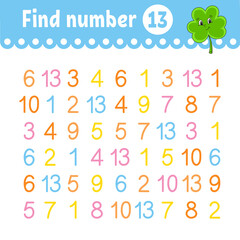 Find number. Education developing worksheet. Activity page with pictures. Game for children. Color isolated vector illustration. Funny character. cartoon style.