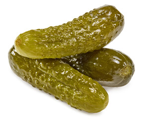 marinated pickled cucumbers isolated on white background. Clipping path and full depth of field