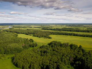 Picturesque landscape of central Russia with floodplain meadows along Oka River