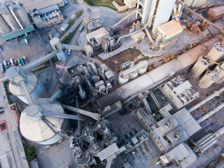 View from drone of cement plant industrial area, Catalonia, Spain
