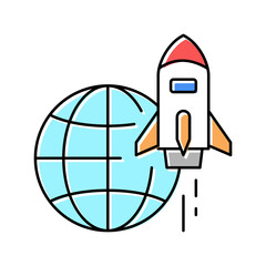 rocket for fly on other planet, space transport color icon vector illustration