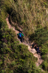 Obraz premium Two young man, hiking at Mount Kelud, Indonesia, November 2020