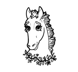 Fototapeta na wymiar Line art style horse character for children colored book creation.