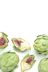 Obraz premium Concept of healthy food with artichoke, space for text