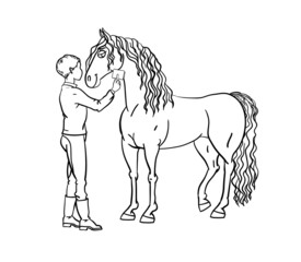 Line art style horse character for children colored book creation.