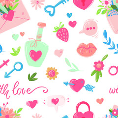 seamless pattern with flowers and hearts