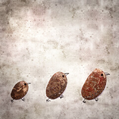 stylish textured old paper background with funny little birds made of a green ormer shell