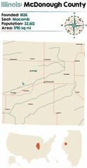 Large and detailed map of McDonough county in Illinois, USA.