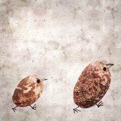stylish textured old paper background with funny little birds made of a green ormer shell