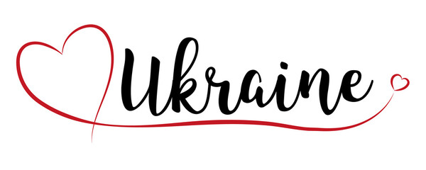 Ukraine lettering with red hearts