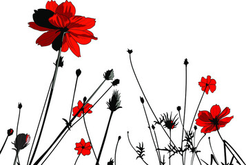 Red and black silhouette flowers