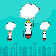 illustration of a nuclear bomb falling in the city center