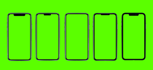 	 Realistic smartphone mockup. mobile phone vector with blank screen isolated on green background, phone, business, apple, cellphone, app, application,iphon, iphone Vector illustration
