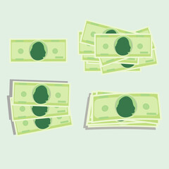 Set of icons with green banknotes