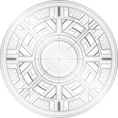 Silver art deco circle with ornament on white background - obrazy, fototapety, plakaty