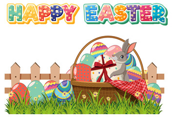 Happy Easter design with bunny and eggs