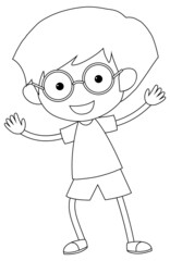 A boy black and white doodle character