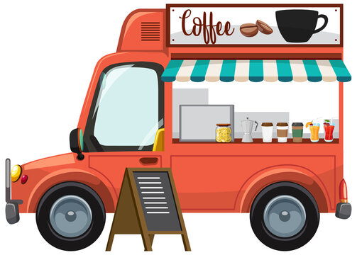 A cute coffee truck on white background